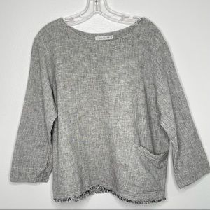 Cut Loose Linen Long Sleeved Top in Gray Size L